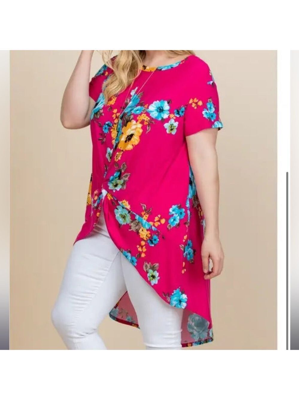 #116 Plus size Pink Floral High Low Top 1X 2x 3x